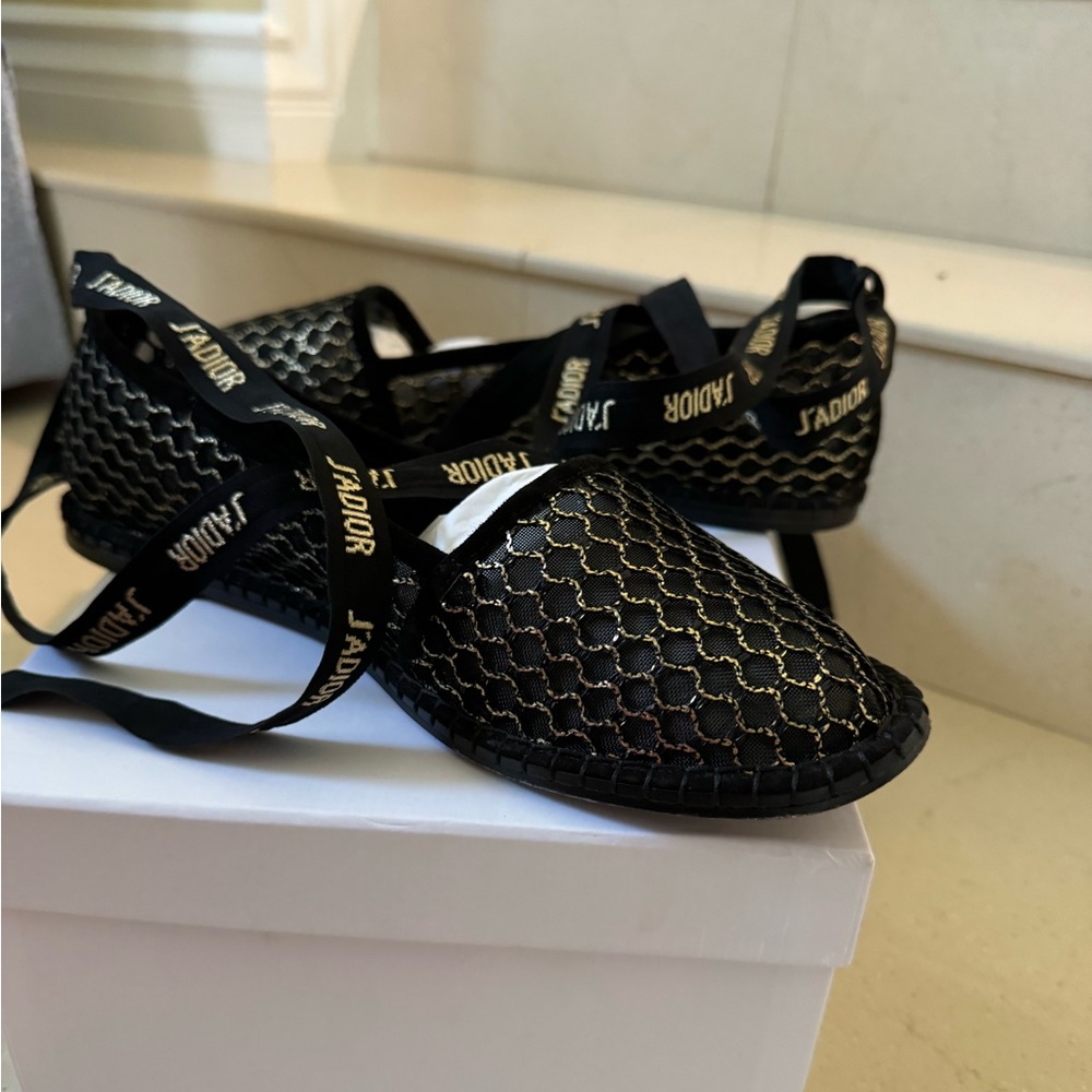 Dior Black Lace Up Flats